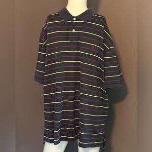 Polo By Ralph Lauren Short Sleeve Polo Blue with Red/Yellow Stripes Size XL (45)